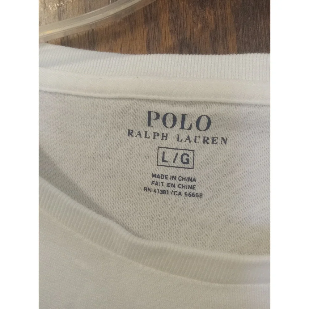 Polo Ralph Lauren Mens White Long Sleeve Crewneck T-Shirt Large Blue Pony Logo